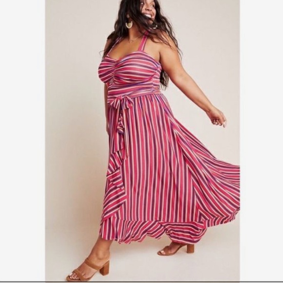 ⬇️Anthropologie+ Maeve Pink Striped Maxi A-Line Dress with Tie Front - Picture 2 of 5